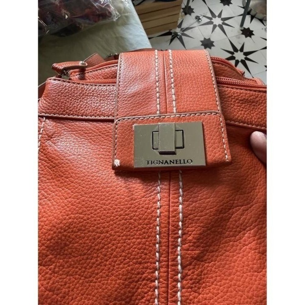 Tignanello Y2K Orange Crossbody Bag Genuine Leather Metal Hardware - Picture 7 of 11